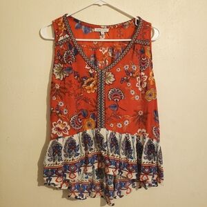 Patrons of Peace Boho Floral Beaded Sleeveless Top Medium